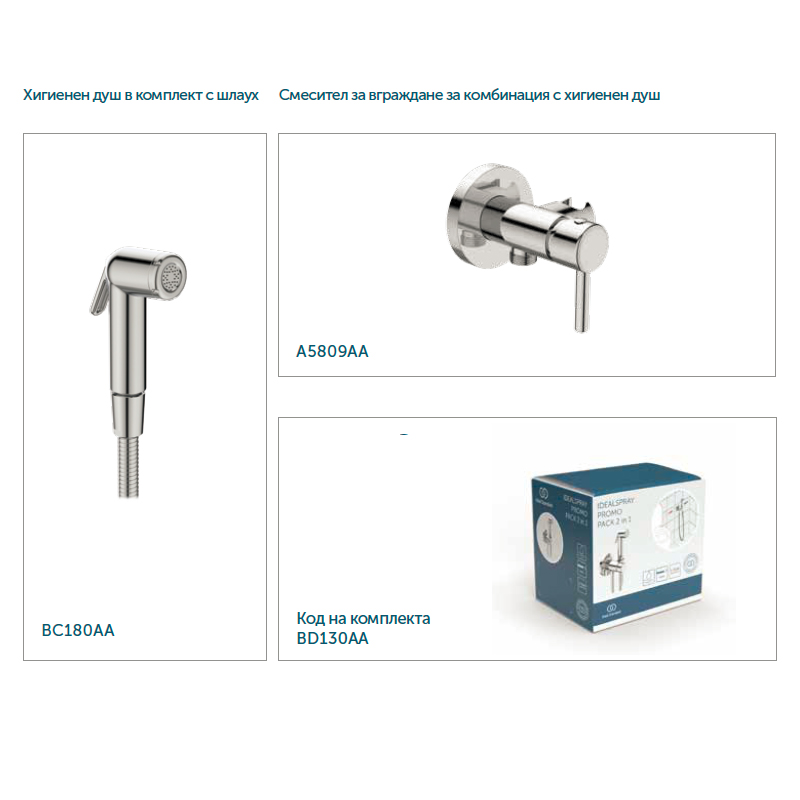 Комплект за баня Ideal Standard Idealspray - вграден смесител с хигиенен душ